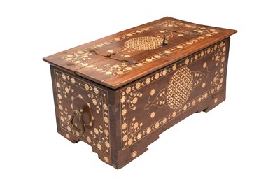 Lot 253 - AN ANGLO-INDIAN WOODEN CHEST WITH BONE-INLAID DECORATION