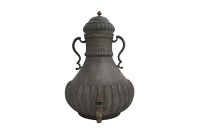 Lot 58 - A LARGE OTTOMAN TINNED COPPER SHERBET CONTAINER WITH TOMBAK FITTINGS