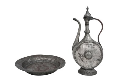 Lot 39 - AN OTTOMAN ARMENIAN TINNED COPPER EWER AND DISH