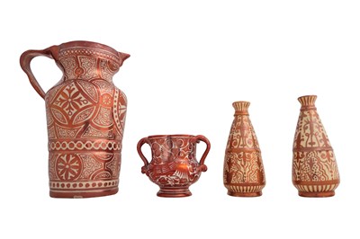 Lot 74 - A GROUP OF FOUR HISPANO-MORESQUE STYLE POTTERY VESSELS, INCLUDING A CANTAGALLI VASE
