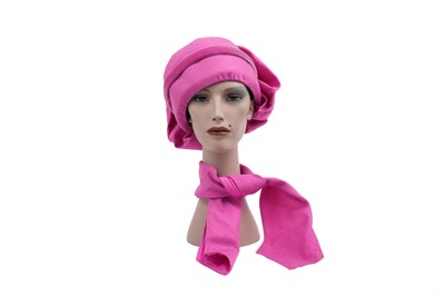 Lot 64 - JOHN BOYD LONDON SCULPTED PINK HAT AND SASH