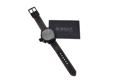 Lot 62 - A MEN’S ITALIAN U-BOAT STAINLESS STEEL WITH BLACK PVD AUTOMATIC WRISTWATCH.