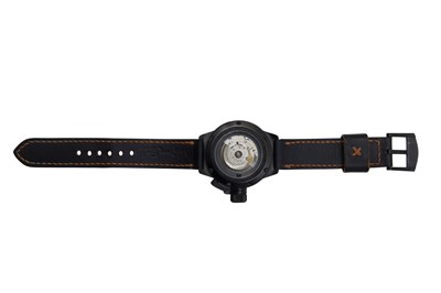 Lot 62 - A MEN’S ITALIAN U-BOAT STAINLESS STEEL WITH BLACK PVD AUTOMATIC WRISTWATCH.