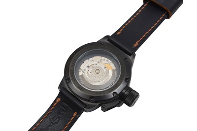 Lot 62 - A MEN’S ITALIAN U-BOAT STAINLESS STEEL WITH BLACK PVD AUTOMATIC WRISTWATCH.
