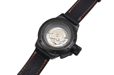Lot 62 - A MEN’S ITALIAN U-BOAT STAINLESS STEEL WITH BLACK PVD AUTOMATIC WRISTWATCH.