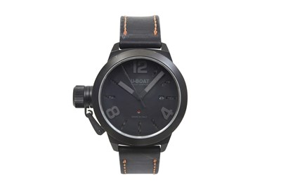 Lot 62 - A MEN’S ITALIAN U-BOAT STAINLESS STEEL WITH BLACK PVD AUTOMATIC WRISTWATCH.