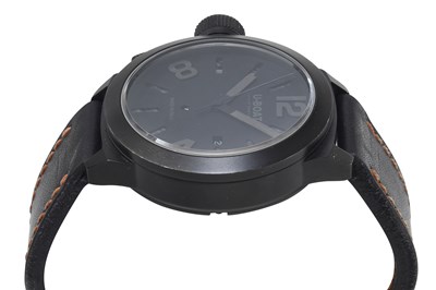 Lot 62 - A MEN’S ITALIAN U-BOAT STAINLESS STEEL WITH BLACK PVD AUTOMATIC WRISTWATCH.