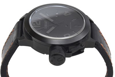 Lot 62 - A MEN’S ITALIAN U-BOAT STAINLESS STEEL WITH BLACK PVD AUTOMATIC WRISTWATCH.