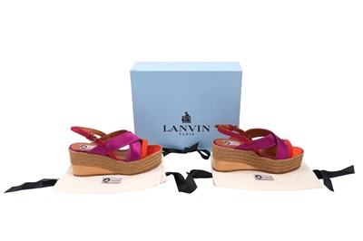 Lot 125 - LANVIN PARIS FUCHSIA ROPE WEDGE SANDALS (BOXED)