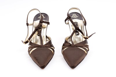 Lot 121 - GINA CHOCOLATE BROWN SATIN EVENING SHOES