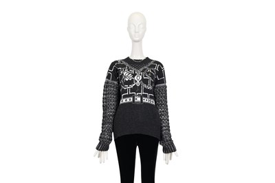 Lot 111 - VIVIENNE WESTWOOD CHARCOAL AND IVORY WOOL 'ARMOUR' JUMPER