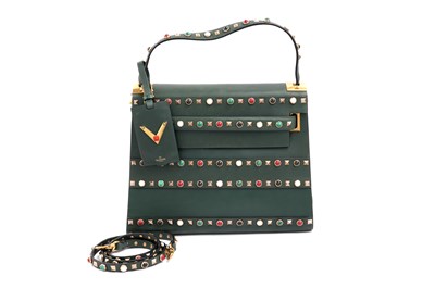 Lot 119 - A VALENTINO GARAVANI ROCKSTUD ROLLING GREEN LEATHER BAG
