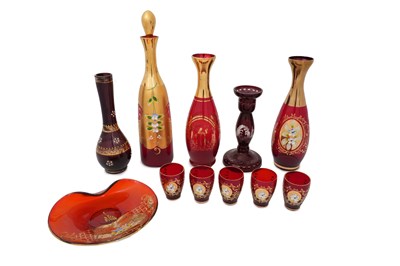 Lot 141 - A COLLECTION OF BOHEMIAN GILT RUBY GLASSWARE