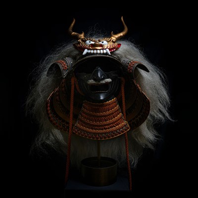 Lot 171 - A JAPANESE TAKEDA CLAN ARMOUR HELMET, KABUTO, FACE MASK, MENPO AND PARTS OF ARMOUR