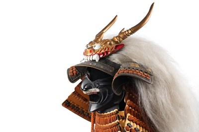 Lot 171 - A JAPANESE TAKEDA CLAN ARMOUR HELMET, KABUTO, FACE MASK, MENPO AND PARTS OF ARMOUR