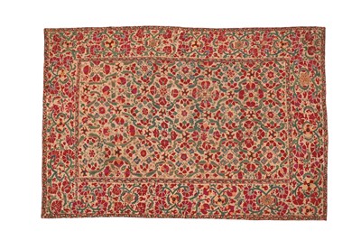 Lot 164 - A SUZANI SILK EMBROIDERED LINEN PANEL
