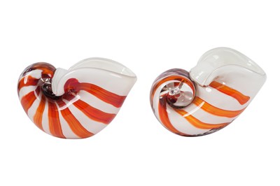 Lot 18 - A PAIR OF MURANO GLASS NAUTILUS SHELLS