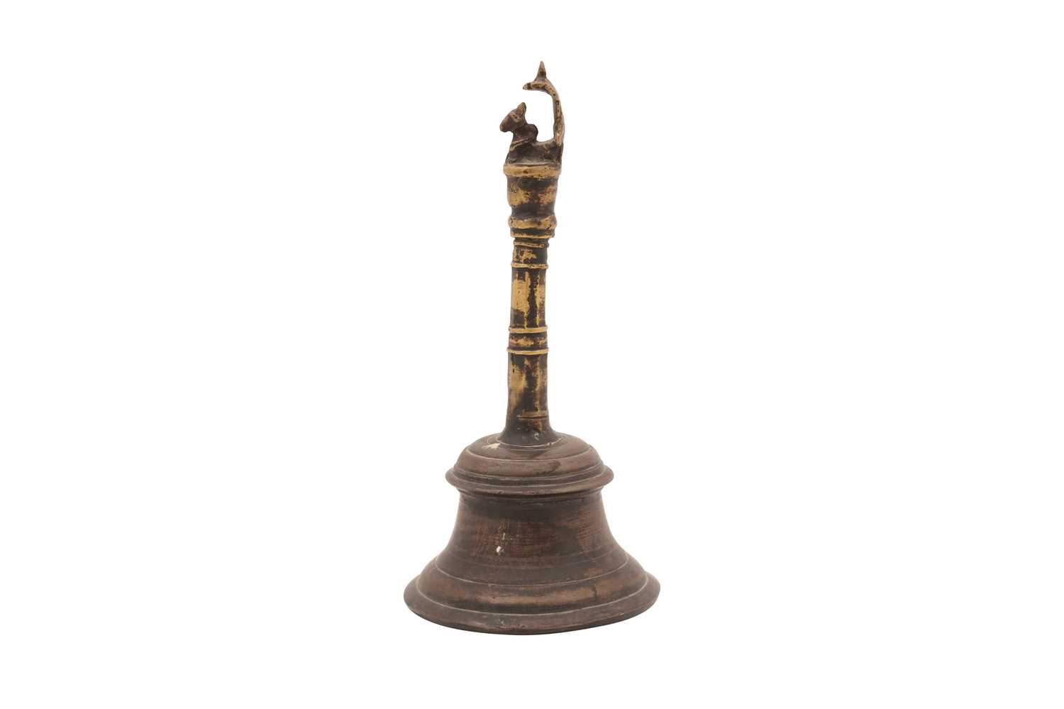 Lot 38 - AN INDIAN LARGE BRONZE RITUAL BELL (GHANTI) WITH NANDI