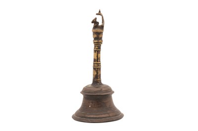 Lot 38 - AN INDIAN LARGE BRONZE RITUAL BELL (GHANTI) WITH NANDI