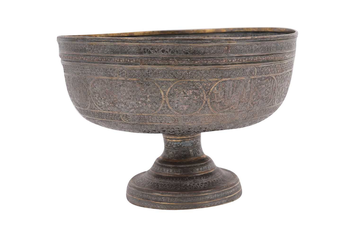 Lot 54 - AN ISLAMIC-STYLE VICTORIAN ELECTROPLATED LARGE FOOTED BOWL