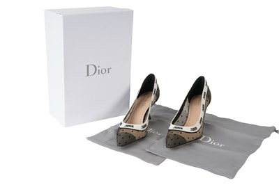 Lot 130 - CHRISTIAN DIOR BLACK J'ADIOR POLKA-DOT MESH PUMPS