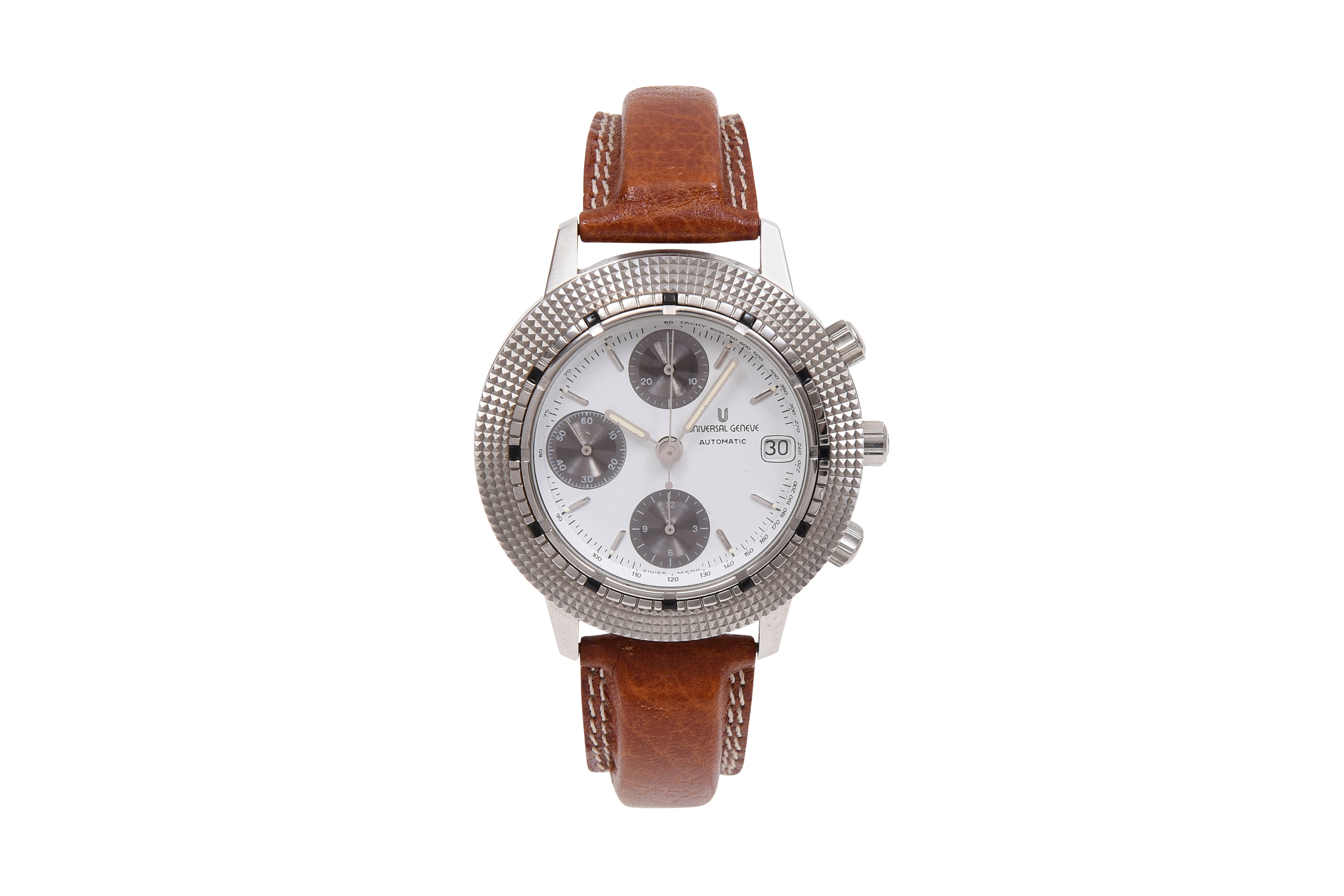 Lot 119 - A MEN'S UNIVERSAL GENEVE STAINLESS STEEL