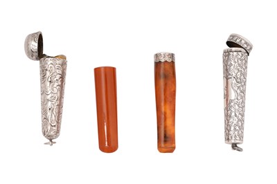 Lot 89 - TWO SILVER CASED AMBER CHEROOT HOLDERS