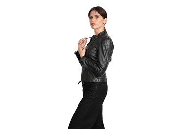 Lot 97 - GUCCI CLASSIC LADIES BIKER-STYLE BLACK SOFT LEATHER JACKET