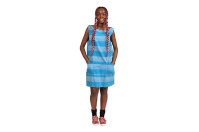 Lot 22 - LAURA ASHLEY RARE MID-CENTURY BLUE STRIPED COTTON SHIFT DRESS
