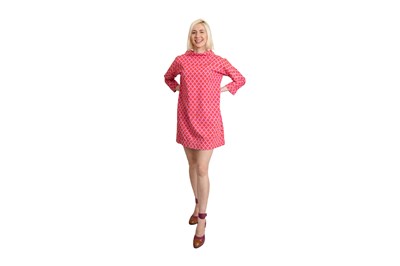 Lot 24 - LAURA ASHLEY RARE MID-CENTURY PINK AND ORANGE SHIFT DRESS