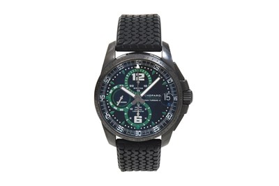 A LIMITED EDITION CHOPARD MEN’S BLACK STAINLESS STEEL AUTOMATIC CHRONOGRAPH WRISTWATCH.