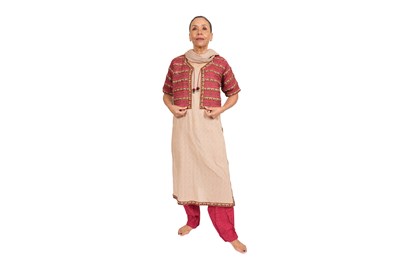 Lot 13 - A NORTH INDIAN RED AND IVORY SALWAR KAMEEZ ENSEMBLE (THREE)