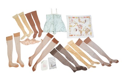 Lot 161 - A GROUP OF LADIES MID-CENTURY FOUNDATION-WEAR HOSIERY, AND A QUEENS CORONATION SCARF (TEN)