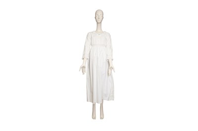 Lot 3 - A LATE VICTORIAN WHITE COTTON DAY DRESS WITH BRODERIE ANGLAISE
