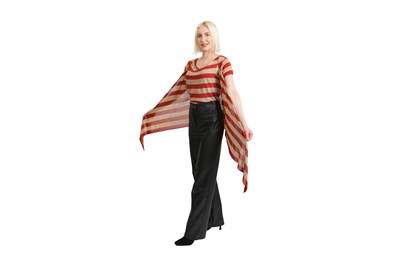 Lot 78 - JEAN PAUL GAULTIER MAILLE RED AND CREAM STRIPED TOP AND SHORT SLEEVED WATERFALL CARDIGAN