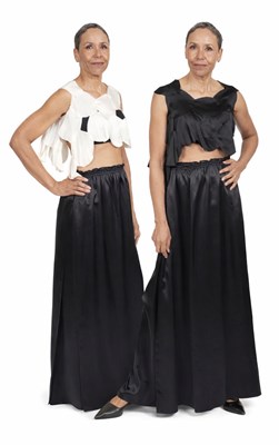 Lot 62 - MAISON MARTIN MARGIELA PAIR OF BLACK AND IVORY TOPS AND ZORAN SKIRT (THREE)