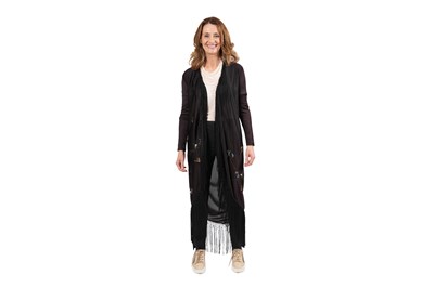 Lot 81 - JEAN PAUL GAULTIER 'MAILLE' BLACK EMBROIDERED FRINGED DUSTER COAT