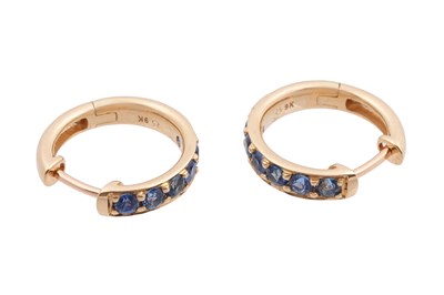Lot 41 - A PAIR OF 9K GOLD SAPPHIRE HUGGIE HOOP EARRINGS