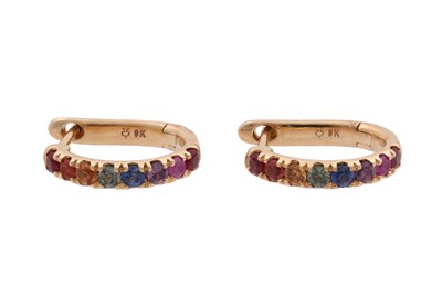 Lot 37 - A PAIR OF 9CT GOLD MULTISTONE HOOP EARRINGS