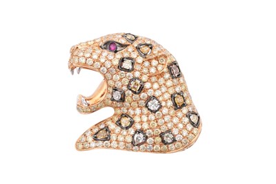 Lot 21 - A FINE 18CT GOLD DIAMOND AND RUBY LEOPARD BROOCH