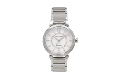 Lot 18 - A CONCORD LADIES STAINLESS STEEL BRACELET WATCH.