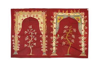 Lot 167 - AN OTTOMAN BALKANS RED-GROUND SILK-EMBROIDERED PRAYER TEXTILE