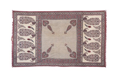 Lot 191 - A LARGE SIGNED AND DATED BLOCK PRINTED QALAMKARI BATH TOWEL