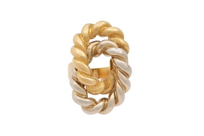 Lot 51 - A 9CT BI-COLOUR GOLD ROPE TWIST RING