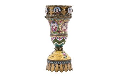Lot 149 - A QAJAR AND OTTOMAN ENAMELED WATER PIPE (QALIAN) FITTING