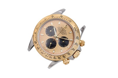 Lot 6 - AN ELEGANT MEN’S ROLEX STAINLESS STEEL AND 18K GOLD AUTOMATIC CHRONOGRAPH BRACELET WATCH.