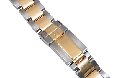 Lot 6 - AN ELEGANT MEN’S ROLEX STAINLESS STEEL AND 18K GOLD AUTOMATIC CHRONOGRAPH BRACELET WATCH.