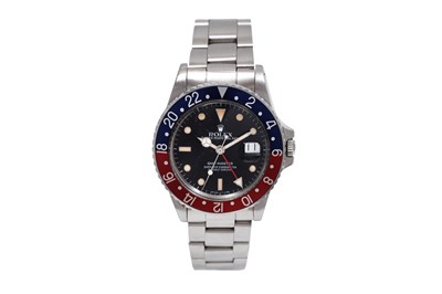Lot 65 - AN ATRACTIVE ROLEX MEN’S STAINLESS STEEL AUTOMATIC BRACELET WATCH.