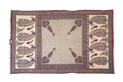 Lot 192 - A LARGE SIGNED AND DATED BLOCK PRINTED QALAMKARI BATH TOWEL