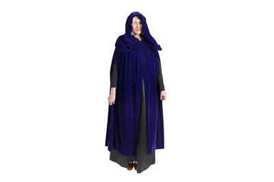 Lot 12 - A FULL LENGTH MIDNIGHT BLUE HOODED VELVET OPERA CLOAK